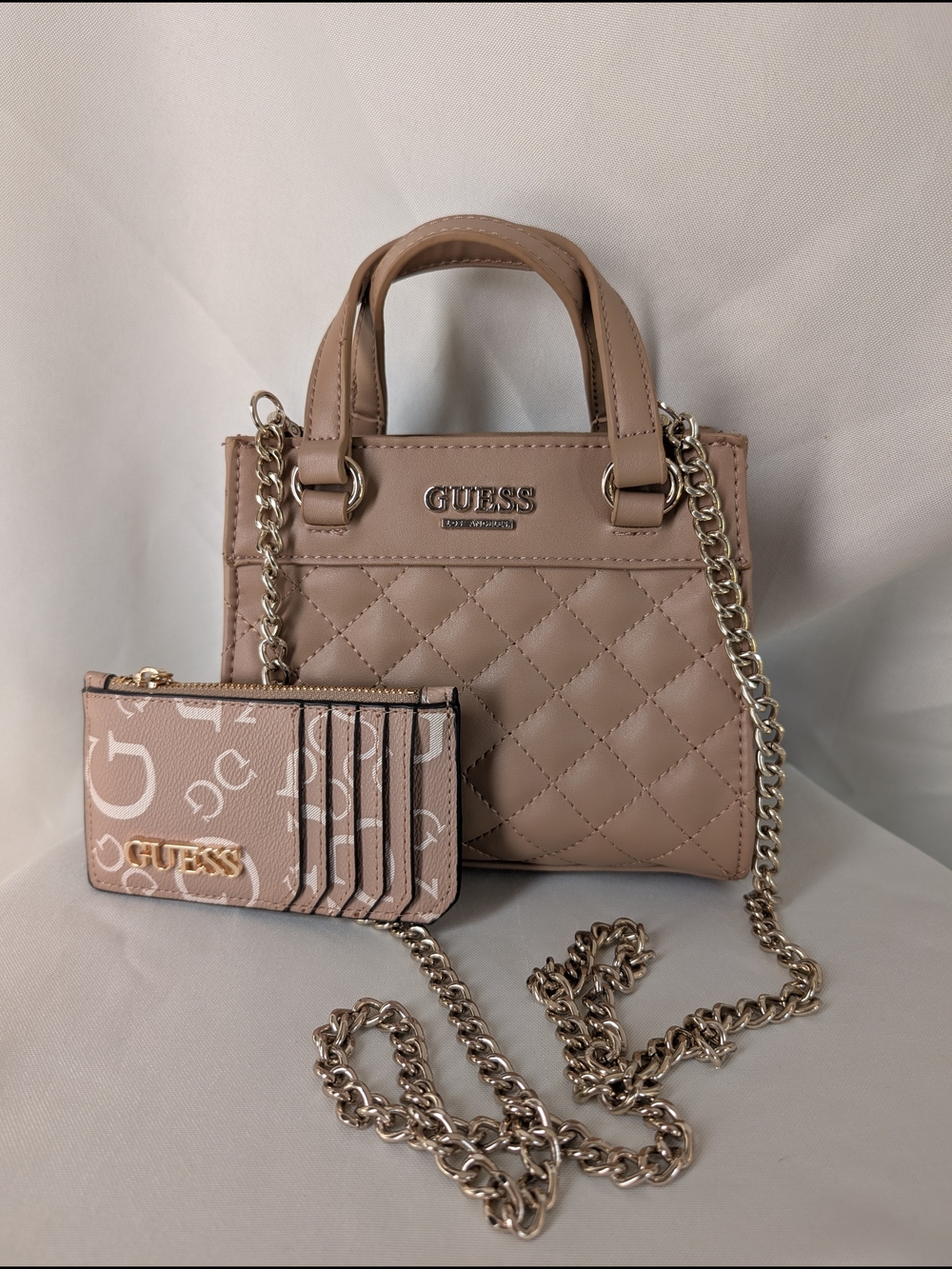 GUESS Taylor Mini Satchel Crossbody & Matching Monogram Card Case Set - Blush
